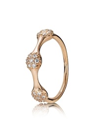 Supremely stackable, PANDORA's double pod ring sparkles with pavé diamonds in 18K rose gold. Supremely stackable, PANDORA's double pod ring sparkles with pavé diamonds in 18K rose gold.