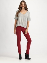 Ultra-skinny stretch denim in your favorite hue.THE FITSlim fitRise, about 8Inseam, about 31THE DETAILSZip flyFive-pocket style98% cotton/2% elastaneMachine washMade in USA of imported fabric Ultra-skinny stretch denim in your favorite hue.THE FITSlim fitRise, about 8Inseam, about 31THE DETAILSZip flyFive-pocket style98% cotton/2% elastaneMachine washMade in USA of imported fabric