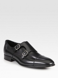 Luxurious calfskin leather with double monkstrap detail and comfortable rubber sole.Leather upperLeather liningPadded insoleRubber soleMade in Italy Luxurious calfskin leather with double monkstrap detail and comfortable rubber sole.Leather upperLeather liningPadded insoleRubber soleMade in Italy