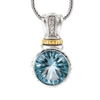 925 Silver, Blue Topaz & White Topaz Round Pendant with 14k Gold Accents 925 Silver, Blue Topaz & White Topaz Round Pendant with 14k Gold Accents