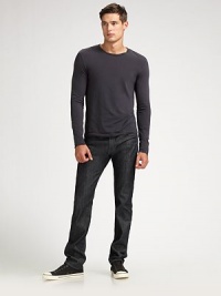 The label's slimmest fit for men sits straight on the waist with a regular rise. It fits slim through the hips and thigh before tapering down to bottom opening. Five-pocket styleInseam, about 32CottonMachine washImported The label's slimmest fit for men sits straight on the waist with a regular rise. It fits slim through the hips and thigh before tapering down to bottom opening. Five-pocket styleInseam, about 32CottonMachine washImported