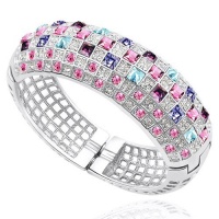 Contessa Bella Fancy Genuine 18k White Gold Plated Pink Aqua Blue Purple Fuchsia and Clear Swarovski Austrian Crystal Elements Multicolored Stones Magnetic Clasp Closure Hinged Cuff 1 Inch Wide Bangle Women Bracelet Elegant Silver Color Crystal Fashion Je Contessa Bella Fancy Genuine 18k White Gold Plated Pink Aqua Blue Purple Fuchsia and Clear Swarovski Austrian Crystal Elements Multicolored Stones Magnetic Clasp Closure Hinged Cuff 1 Inch Wide Bangle Women Bracelet Elegant Silver Color Crystal Fashion Je