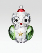 Big eyes, colorful wings, a holiday cap and lots of sparkle define this endearing rocking owl in faceted crystal.CrystalAbout 1.5H X 1WMade in Austria