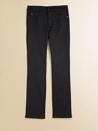 These slim-fitting, straight-leg, five-pocket style jeans are remarkably comfortable in a plush cotton blend.Front button closureWaistband with belt loopsZip flyFive-pocket style98% cotton/2% spandexMachine washImported These slim-fitting, straight-leg, five-pocket style jeans are remarkably comfortable in a plush cotton blend.Front button closureWaistband with belt loopsZip flyFive-pocket style98% cotton/2% spandexMachine washImported