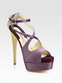 Sumptuous satin forms this ultra-high design with a contrasting heel and crisscrossed straps. Self-covered heel, 6 (150mm)Covered platform, 2 (50mm)Compares to a 4 heel, (100mm)Satin upperAdjustable ankle strapLeather lining and solePadded insoleMade in Italy Sumptuous satin forms this ultra-high design with a contrasting heel and crisscrossed straps. Self-covered heel, 6 (150mm)Covered platform, 2 (50mm)Compares to a 4 heel, (100mm)Satin upperAdjustable ankle strapLeather lining and solePadded insoleMade in Italy