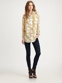 Sophisticated chain-print on woven silk on a tunic-length button-down.Point collarChest pocketButton-down placketShirttail hemBack box pleatAbout 29 from shoulder to hemSilkDry cleanImportedModel shown is 5'9½ (176cm) wearing US size Small. Sophisticated chain-print on woven silk on a tunic-length button-down.Point collarChest pocketButton-down placketShirttail hemBack box pleatAbout 29 from shoulder to hemSilkDry cleanImportedModel shown is 5'9½ (176cm) wearing US size Small.