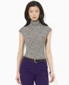 Lauren Ralph Lauren's bold houndstooth pattern adds heritage appeal to a cap-sleeve petite top, crafted in sleek stretch jersey for comfort. (Clearance)