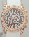 Mark Naimer Animal Trend Leopard Print Watch Rhinestone on Bezel Rose Gold Case N White Rubber Band