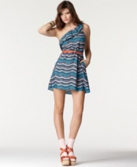 With a flirty ruffled one-shoulder strap, this Bar III striped dress is perfect for a first date! With a flirty ruffled one-shoulder strap, this Bar III striped dress is perfect for a first date!