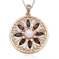 Gold Over Sterling Silver, Smoky Quartz and Pearl Kaleidoscope Medallion Pendant Gold Over Sterling Silver, Smoky Quartz and Pearl Kaleidoscope Medallion Pendant