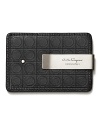 This combination credit card holder and moneyclip is adorned with an embossed logo pattern and an etched silvertone clip.
