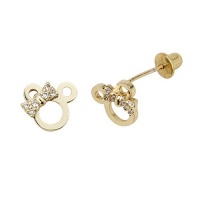 14K Yellow Gold Plated Mouse Ribbon CZ Stud Earrings with Screw-back for Children & Women 14K Yellow Gold Plated Mouse Ribbon CZ Stud Earrings with Screw-back for Children & Women