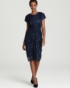 Encrusted in dazzling sequins, Tadashi Shoji Plus's brilliant dress lends a flattering fit with a gathered waist.