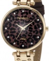 Armitron Women's 75/4036BMGPBN Swarovski Crystal Accented Gold-Tone Leopard Print Dial Brown Leather Strap Watch