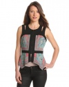 BCBGMAXAZRIA Women's Alex Printed Vest, Tahiti Blue, X-Small