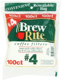 Brew Rite #4 Cone Coffee Filters, White Paper, 100-Count Bags (Pack of 8)