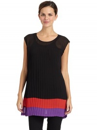 THE LOOKSheer colorblock design Round necklineSleevelessPleated details THE FITAbout 32 from shoulder to hemTHE MATERIALPolyesterCARE & ORIGINDry clean ImportedModel shown is 5'10 (177cm) wearing US size Small. THE LOOKSheer colorblock design Round necklineSleevelessPleated details THE FITAbout 32 from shoulder to hemTHE MATERIALPolyesterCARE & ORIGINDry clean ImportedModel shown is 5'10 (177cm) wearing US size Small.