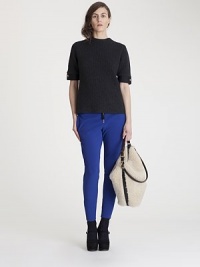 This plush wool/cashmere blend knit style is accented by sleek contrasting snap cuffs.Rib-knit crewneckShort sleevesStretch polyamide cuffs with snap closures66% wool/29% cashmere/4% polyamide/1% elastaneDry cleanMade in Italy of imported fabricModel shown is 5'11 (180cm) wearing US size 4. This plush wool/cashmere blend knit style is accented by sleek contrasting snap cuffs.Rib-knit crewneckShort sleevesStretch polyamide cuffs with snap closures66% wool/29% cashmere/4% polyamide/1% elastaneDry cleanMade in Italy of imported fabricModel shown is 5'11 (180cm) wearing US size 4.