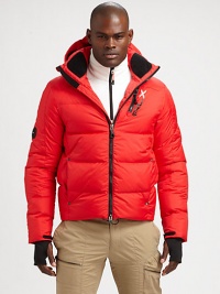 A water-resistant and repellent down jacket features interior techno-fleece piecing and is designed with a wind-guard hood, storm cuffs and thumbholes for added protection against the elements.Two-way zip frontRemovable drawstring hoodZippered chest, waist pocketsAbout 23 from shoulder to hemNylonMachine washImported A water-resistant and repellent down jacket features interior techno-fleece piecing and is designed with a wind-guard hood, storm cuffs and thumbholes for added protection against the elements.Two-way zip frontRemovable drawstring hoodZippered chest, waist pocketsAbout 23 from shoulder to hemNylonMachine washImported
