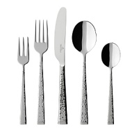 Hammered stainless steel lends this flatware an interesting texture and chic style that will complement both traditional and modern table settings. Hammered stainless steel lends this flatware an interesting texture and chic style that will complement both traditional and modern table settings.