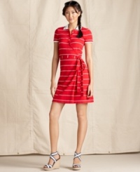 A sporty polo dress gets redone in a sweet wrap silhouette, from Tommy Hilfiger!