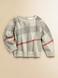 Luxurious cotton and cashmere lend a rich feel to this classic check design with ribbed detail.CrewneckLong sleevesRibbed detailBack button50% cotton/50% cashmereHand washImported Luxurious cotton and cashmere lend a rich feel to this classic check design with ribbed detail.CrewneckLong sleevesRibbed detailBack button50% cotton/50% cashmereHand washImported