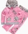 Charming. She can cozy up in this hoodie from Hello Kitty, with an animal-inspired print and a Hello Kitty zip charm.