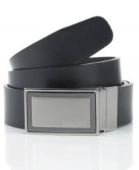 Down to the last detail. This Perry Ellis belt has a sleek plaque buckle for the ultimate in sophistication. Down to the last detail. This Perry Ellis belt has a sleek plaque buckle for the ultimate in sophistication.