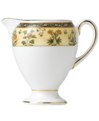 In 18th century England, Josiah Wedgwood, creator of the world famous Wedgwood ceramic ware, established a tradition of outstanding craftsmanship and artistry which continues today. The exotic India dinnerware pattern presents a pattern of exquisitely detailed, diminutive florals on a yellow and deep blue band against pure white bone china. In 18th century England, Josiah Wedgwood, creator of the world famous Wedgwood ceramic ware, established a tradition of outstanding craftsmanship and artistry which continues today. The exotic India dinnerware pattern presents a pattern of exquisitely detailed, diminutive florals on a yellow and deep blue band against pure white bone china.