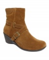 Sweater material on the back of Sasha boots by Karen Scott give this cute pair of booties a cozy feel.