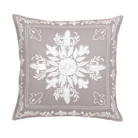 This token of Shangri-La recalls winter in the Himalayas with adornment inspired by the time-honored artisan embroidery. Neutral and elegant, the warm grey cotton twill face glows with soft white embroidery. This reverse is warm grey twill. This token of Shangri-La recalls winter in the Himalayas with adornment inspired by the time-honored artisan embroidery. Neutral and elegant, the warm grey cotton twill face glows with soft white embroidery. This reverse is warm grey twill.