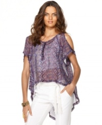 Chill out in this bohemian essential from Buffalo David Bitton. The tribal print on sheer fabric and asymmetrical silhouette makes a statement with jeans and a tank top. Chill out in this bohemian essential from Buffalo David Bitton. The tribal print on sheer fabric and asymmetrical silhouette makes a statement with jeans and a tank top.