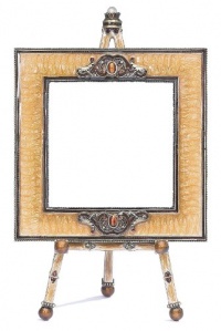 Olivia Riegel Tan Enamel 4 x 4 Frame with Decorative Back on Easel (Set) Olivia Riegel Tan Enamel 4 x 4 Frame with Decorative Back on Easel (Set)