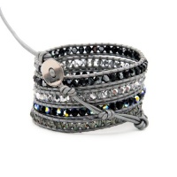 Chan Luu Grey Crystal Mix Wrap Bracelet on Grey Leather