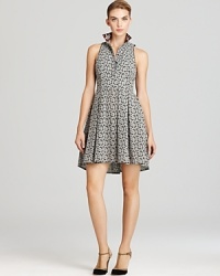 A contrasting, intricate hand-stitched collar adds a surprise pop of color to this printed Sachin + Babi dress--the perfect piece for your next gallery soirée. A contrasting, intricate hand-stitched collar adds a surprise pop of color to this printed Sachin + Babi dress--the perfect piece for your next gallery soirée.