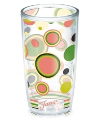 Iconic style meets brilliant design in the Fiesta Tropical Dot tumbler by Tervis Tumblers. Splashy colors pop on a practically indestructible cup that'll keep hot drinks hot and cold drinks cold. With Fiesta logo and dancer.