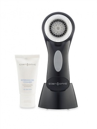 NEW Clarisonic Aria infuses patented sonic cleansing with a harmonic blend of function and form. Sleek, modern, intuitive, Aria sings with 3 speeds, and a real time battery life indicator. Set includes Hi-gloss Black Aria, sensitive Brush Head, dual functioning drying stand, USB enabled pLink charger, and 1 oz. Refreshing Gel Cleanser. Please note: USB enabled pLink charger not shown. 