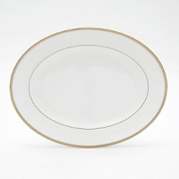 Rings of gold adorn fine white bone china with the lustrous shine of a wedding band. White bone china features two different border trims of gold, a wide corded border of textured grosgrain ribbon on some pieces, a narrow edge on others. Rings of gold adorn fine white bone china with the lustrous shine of a wedding band. White bone china features two different border trims of gold, a wide corded border of textured grosgrain ribbon on some pieces, a narrow edge on others.