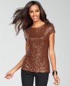 Mini sequins provide extra sparkle to INC's classic-cut fitted top. Cap sleeves let you layer with ease, too!