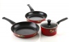 Flamekiss Ceramic Nonstick 4-piece Starter Cookware Set by Amorè, 2-quart Saucepan w/Glass Lid & 2 Fry Pans, Elegant Design, Nano Ceramic Coating w/ Silver Ion (100% PTFE & PFOA Free)