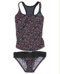 Ready, set, splash! She'll love hitting the water in this comfortable tankini and bottoms set from Roxy. Ready, set, splash! She'll love hitting the water in this comfortable tankini and bottoms set from Roxy.