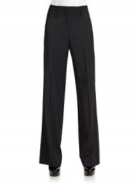 THE LOOKBelt-looped waistFront zip with interior button tab and hook-and-bar closureCreased legsTHE FITRise, about 10Inseam, about 32THE MATERIAL95% wool/5% LycraCARE & ORIGINDry cleanImported THE LOOKBelt-looped waistFront zip with interior button tab and hook-and-bar closureCreased legsTHE FITRise, about 10Inseam, about 32THE MATERIAL95% wool/5% LycraCARE & ORIGINDry cleanImported