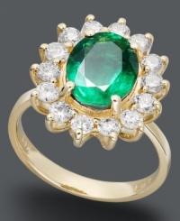 Get glammed-up in green. Royalty Inspired by Effy Collection's oval-cut emerald (2-1/8 ct. t.w.) and round-cut diamond (1 ct. t.w.) ring adds a resplendent glow. Crafted in 14k gold. Get glammed-up in green. Royalty Inspired by Effy Collection's oval-cut emerald (2-1/8 ct. t.w.) and round-cut diamond (1 ct. t.w.) ring adds a resplendent glow. Crafted in 14k gold.