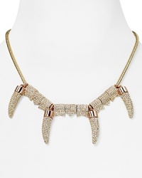 Swarovski crystal-detailed horns add an edgy glamour to this fine-chain Rebecca Minkoff necklace, crafted of rose gold plated brass. Swarovski crystal-detailed horns add an edgy glamour to this fine-chain Rebecca Minkoff necklace, crafted of rose gold plated brass.