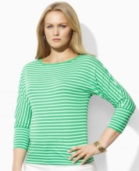 A chic boat neckline and loose dolman sleeves infuse this soft plus size jersey top with breezy, effortless style from Lauren by Ralph Lauren. (Clearance) A chic boat neckline and loose dolman sleeves infuse this soft plus size jersey top with breezy, effortless style from Lauren by Ralph Lauren. (Clearance)