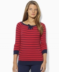 Lauren by Ralph Lauren's classic top is designed in a soft, substantial waffle-knit with chic finishing touches for stylish comfort. Lauren by Ralph Lauren's classic top is designed in a soft, substantial waffle-knit with chic finishing touches for stylish comfort.