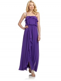 THE LOOKThin spaghetti strapsDraped ruffle trim along bustPadded bustCascading ruffle detailBack zip with hook-and-eye closureTHE FITAbout 60 from shoulder to hemTHE MATERIALPolyesterFully linedCARE & ORIGINDry cleanImportedModel shown is 5'10½ (179cm) wearing US size 4. THE LOOKThin spaghetti strapsDraped ruffle trim along bustPadded bustCascading ruffle detailBack zip with hook-and-eye closureTHE FITAbout 60 from shoulder to hemTHE MATERIALPolyesterFully linedCARE & ORIGINDry cleanImportedModel shown is 5'10½ (179cm) wearing US size 4.