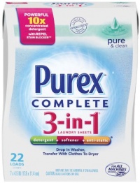 Purex Complete 3-in-1 Laundry Sheets, Pure and Clean, 22 Count Purex Complete 3-in-1 Laundry Sheets, Pure and Clean, 22 Count