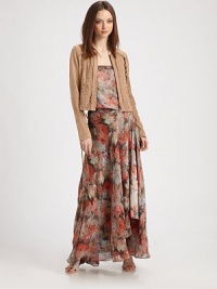 Intricate woven detailing and lace-up panels give this cropped suede topper a rustic look.Jewel necklineZipper frontAbout 18 from shoulder to hemSuedeDry clean by a suede specialistImportedModel shown is 5'10 (177cm) wearing US size Small. Intricate woven detailing and lace-up panels give this cropped suede topper a rustic look.Jewel necklineZipper frontAbout 18 from shoulder to hemSuedeDry clean by a suede specialistImportedModel shown is 5'10 (177cm) wearing US size Small.