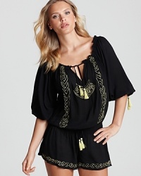 Take this OndadeMar romper to the beach for a bohemian touch--hand-embroidered details add an authentic feel. Take this OndadeMar romper to the beach for a bohemian touch--hand-embroidered details add an authentic feel.
